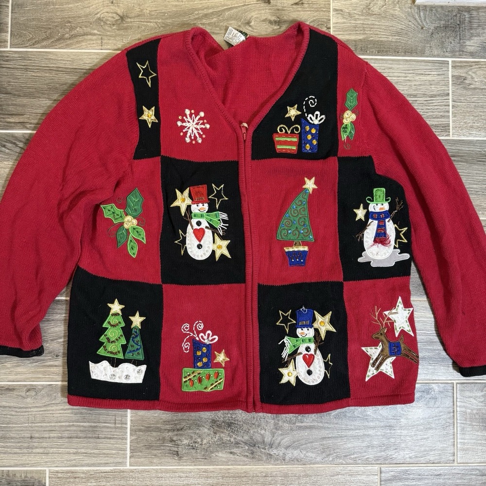 VTG Heirloom Collectible Christmas Sweater Women's‎ 22/24 Cardigan Knit Snowmen